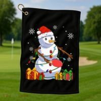 Ping Pong Christmas Snowman Wearing Santa Hat Pajamas Golf Towel thumb 1