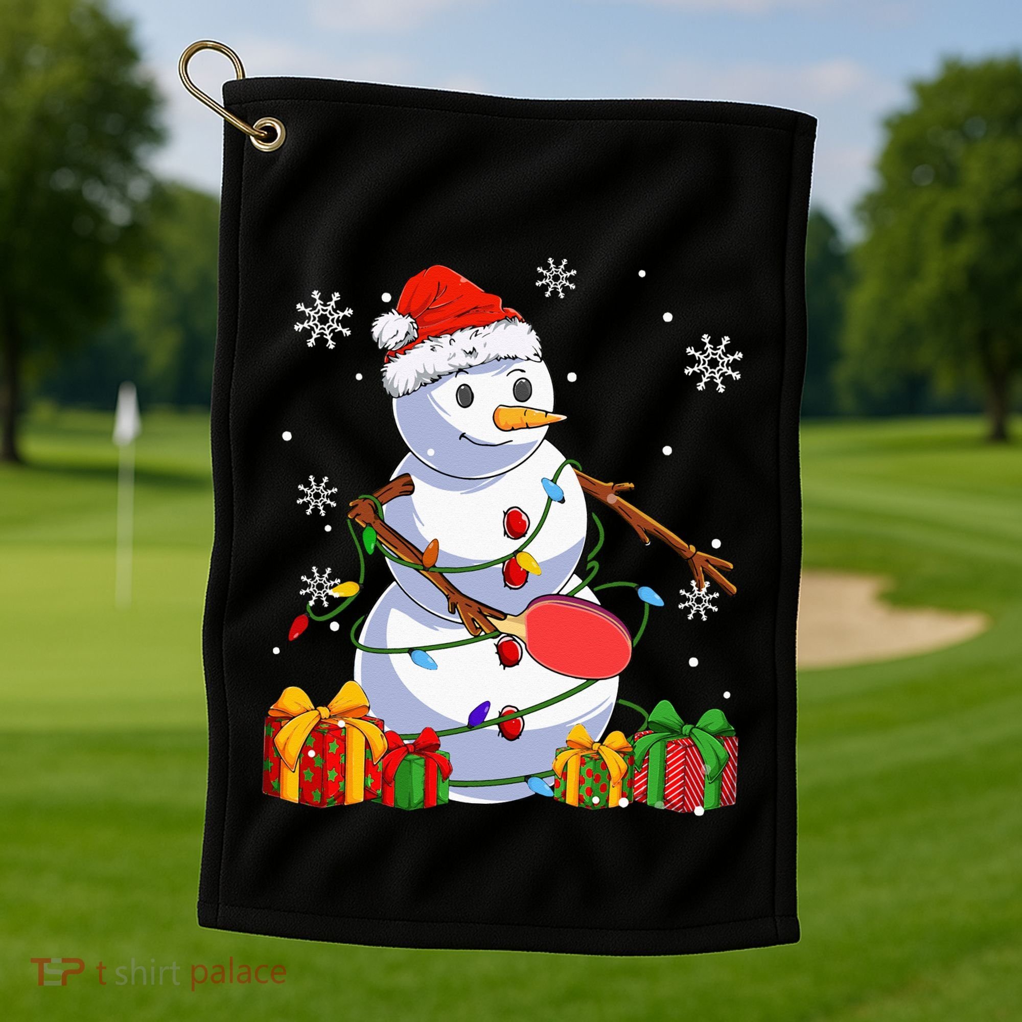Ping Pong Christmas Snowman Wearing Santa Hat Pajamas Golf Towel