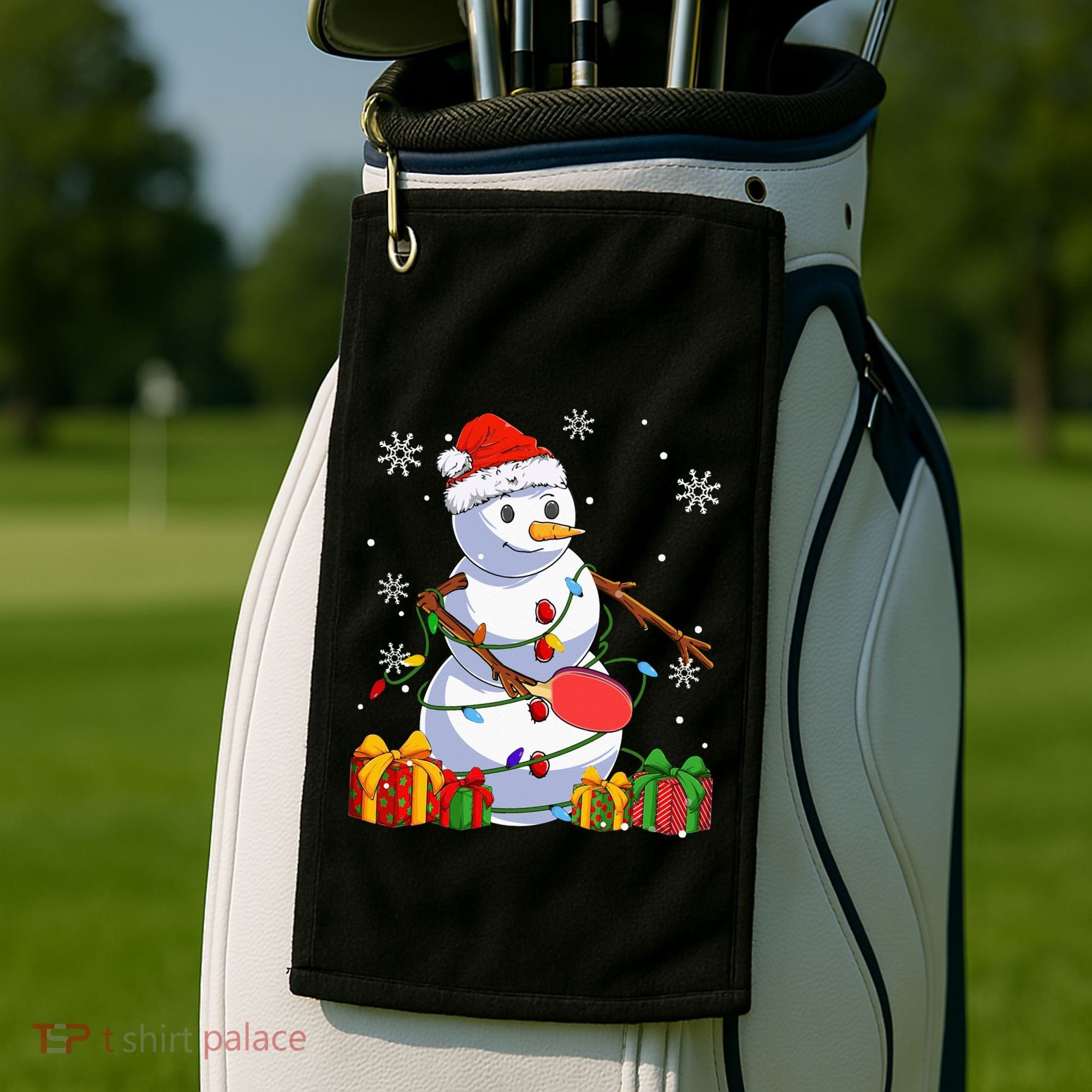 Ping Pong Christmas Snowman Wearing Santa Hat Pajamas Golf Towel