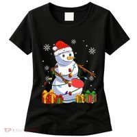 Ping Pong Christmas Snowman Wearing Santa Hat Pajamas Women's T-Shirt thumb 0