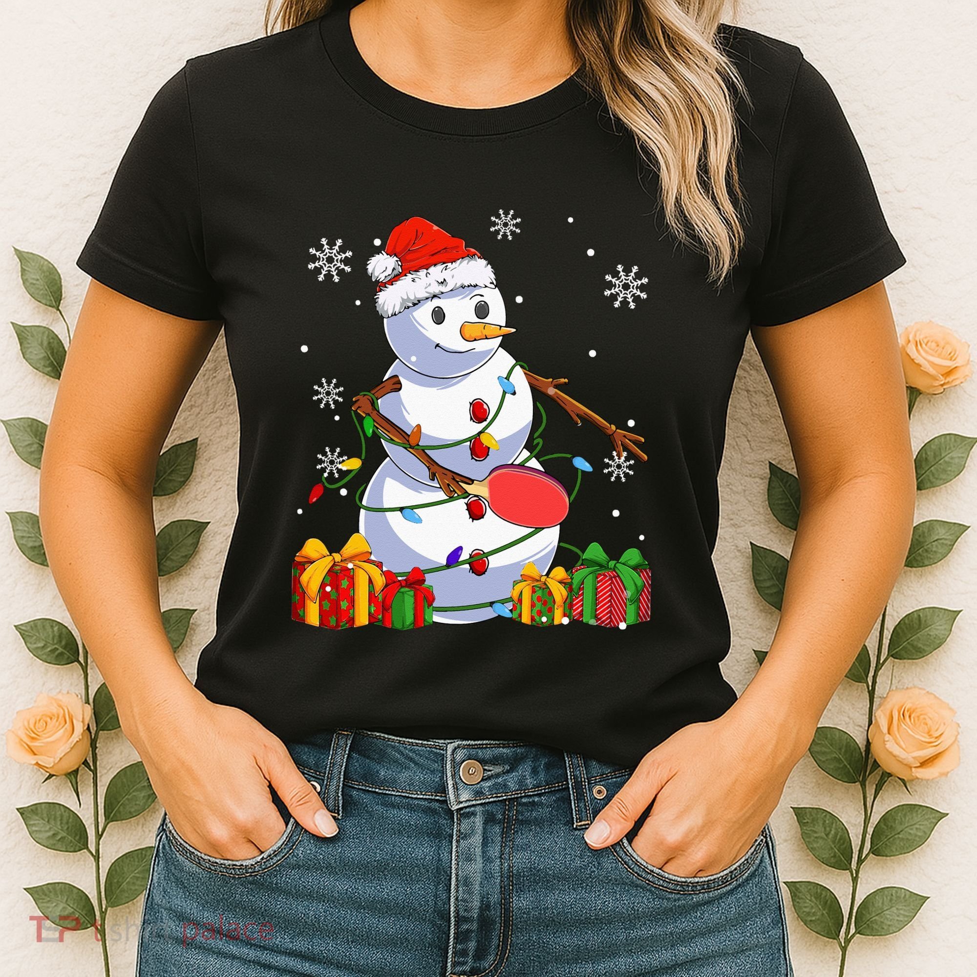 Ping Pong Christmas Snowman Wearing Santa Hat Pajamas Women's T-Shirt