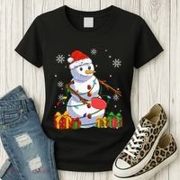 Ping Pong Christmas Snowman Wearing Santa Hat Pajamas Women's T-Shirt thumb 3