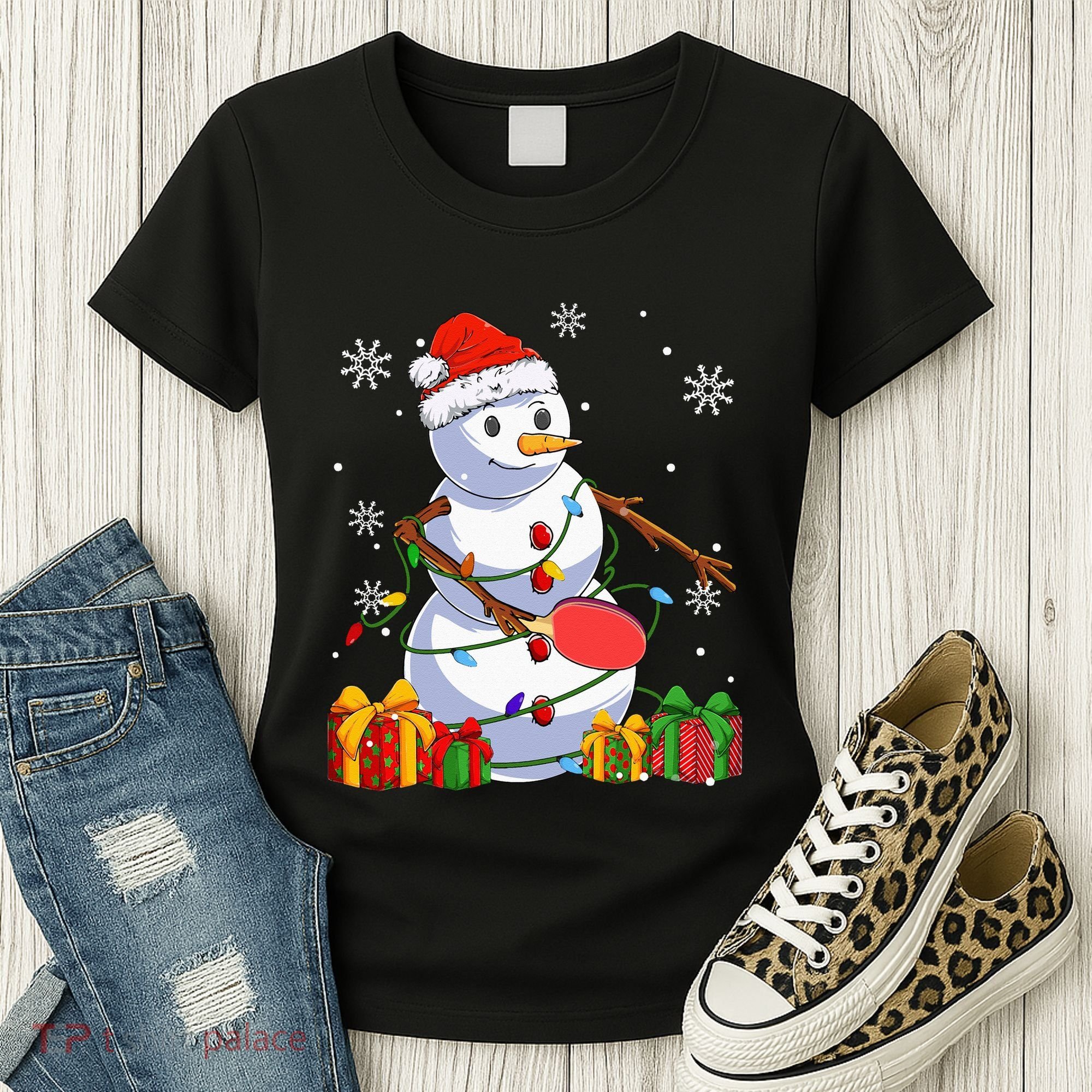 Ping Pong Christmas Snowman Wearing Santa Hat Pajamas Women's T-Shirt