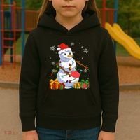 Ping Pong Christmas Snowman Wearing Santa Hat Pajamas Kids Hoodie thumb 3