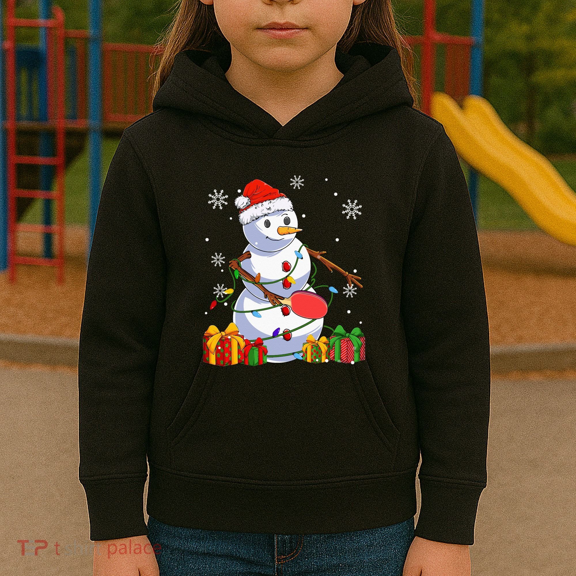 Ping Pong Christmas Snowman Wearing Santa Hat Pajamas Kids Hoodie