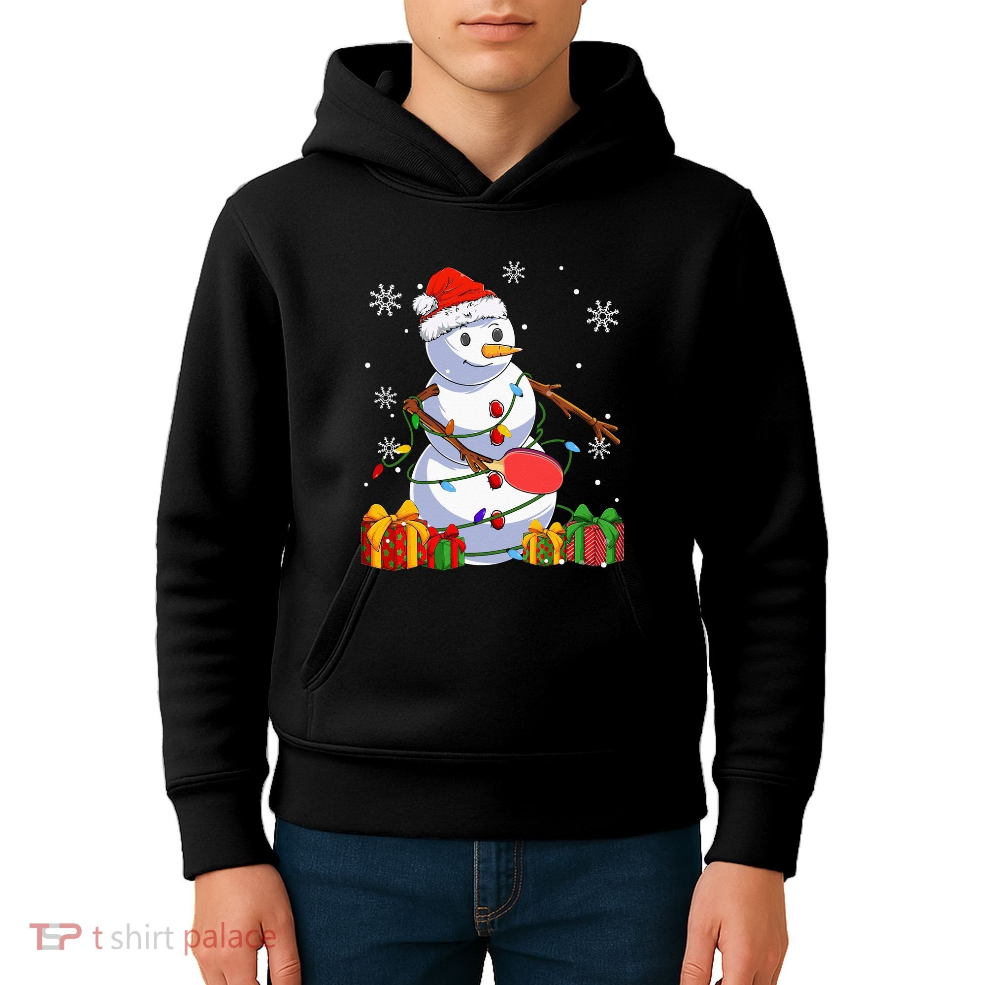 Ping Pong Christmas Snowman Wearing Santa Hat Pajamas Kids Hoodie