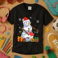 Ping Pong Christmas Snowman Wearing Santa Hat Pajamas Kids T-Shirt thumb 3