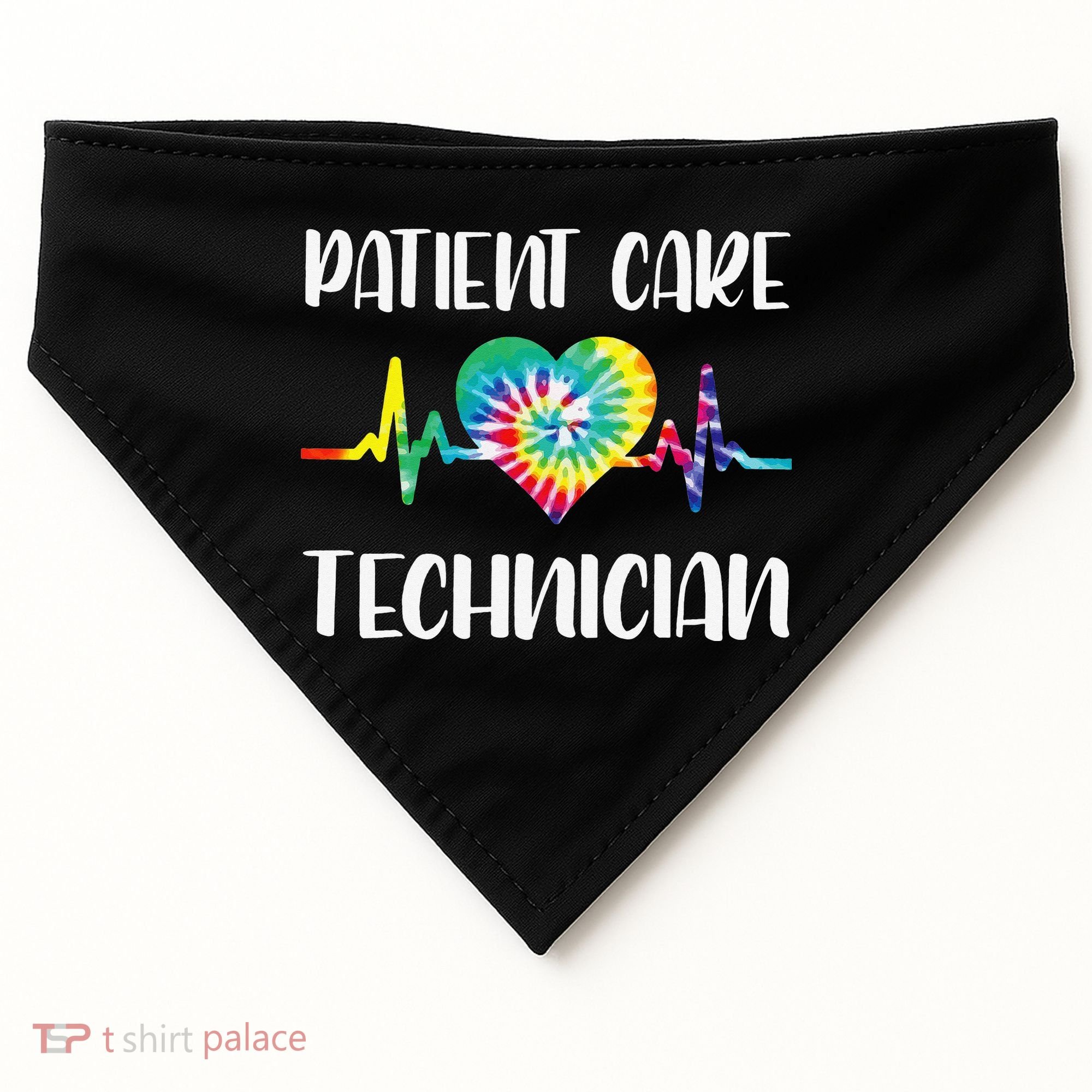 PCT Patient Care Technician Tech Floral Heart Stethoscope USA-Made Doggie Bandana