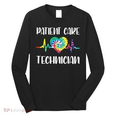 PCT Patient Care Technician Tech Floral Heart Stethoscope Long Sleeve Shirt