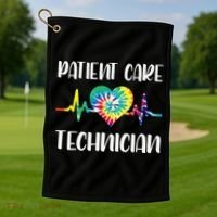 PCT Patient Care Technician Tech Floral Heart Stethoscope Golf Towel thumb 1