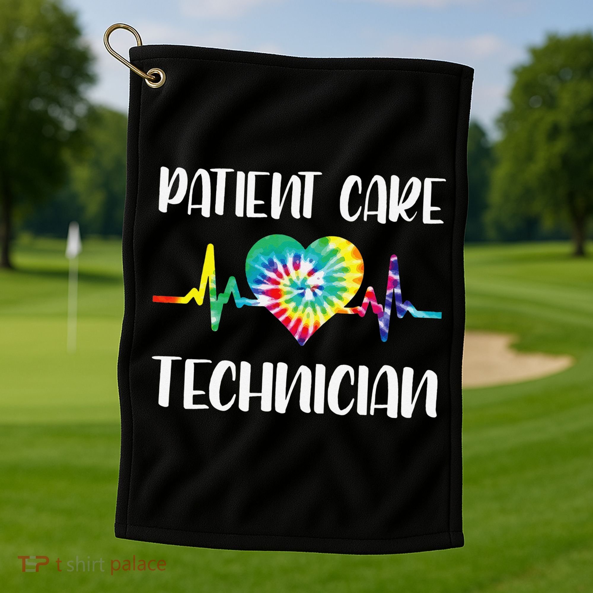 PCT Patient Care Technician Tech Floral Heart Stethoscope Golf Towel