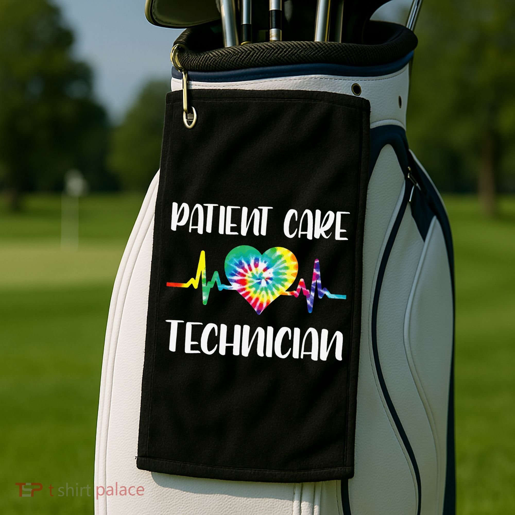 PCT Patient Care Technician Tech Floral Heart Stethoscope Golf Towel