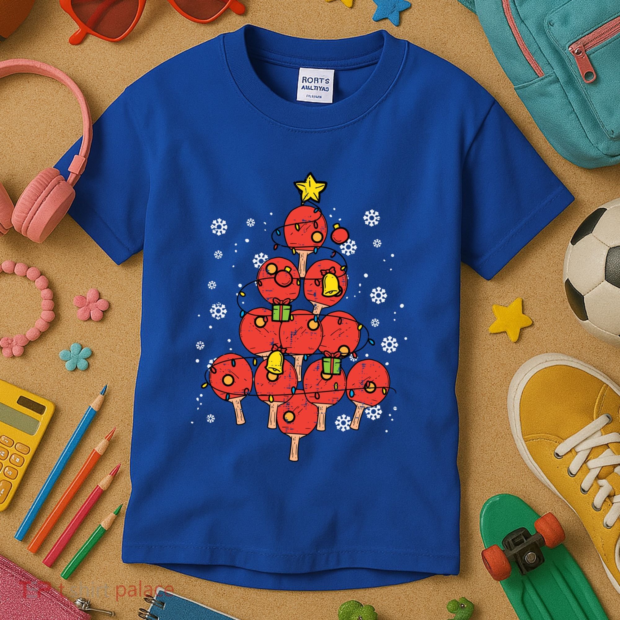 Ping Pong Christmas Tree Xmas Pajamas Pjs Table Tennis Cool Gift Kids T-Shirt