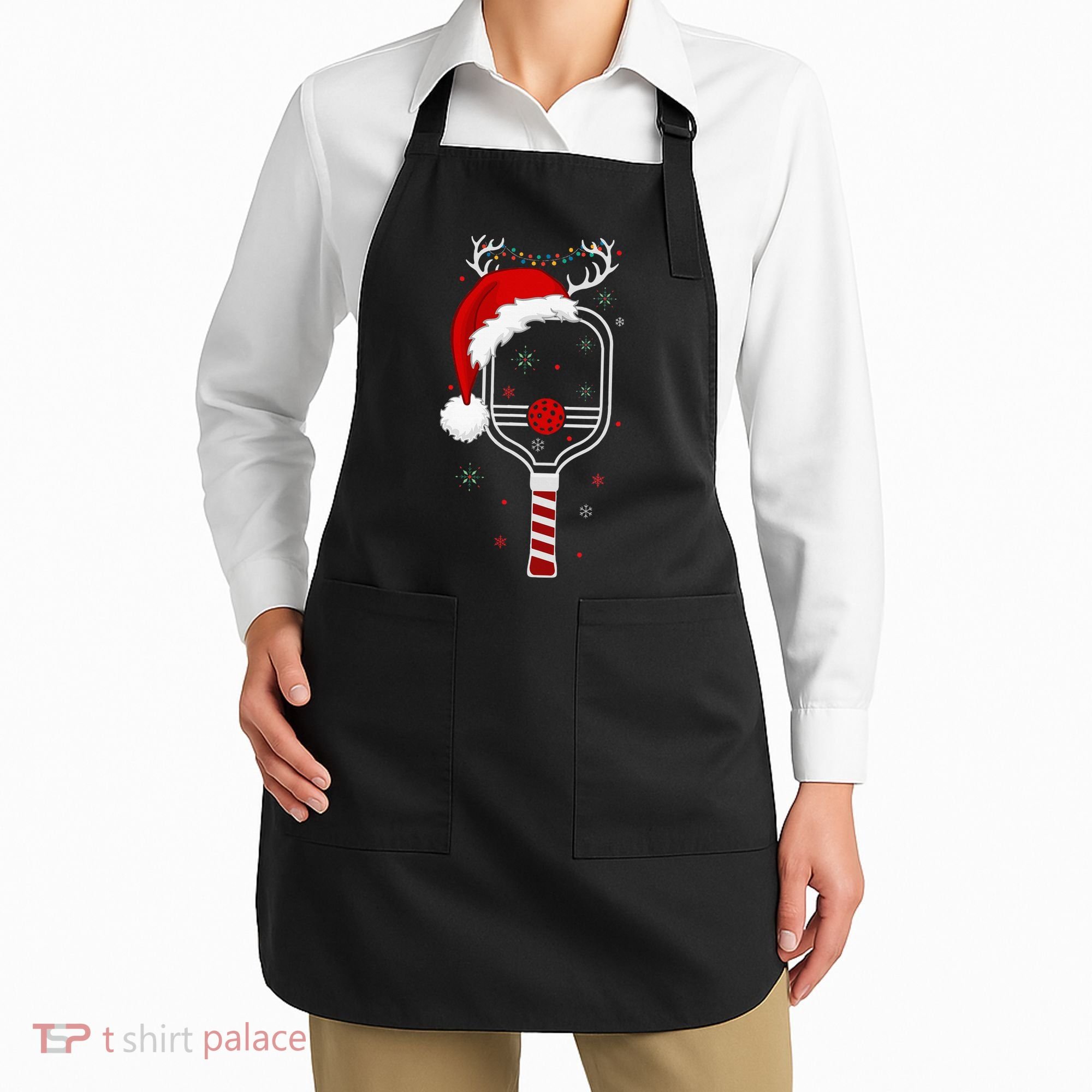 Pickleball Player Christmas Holiday Reindeer Xmas Apron