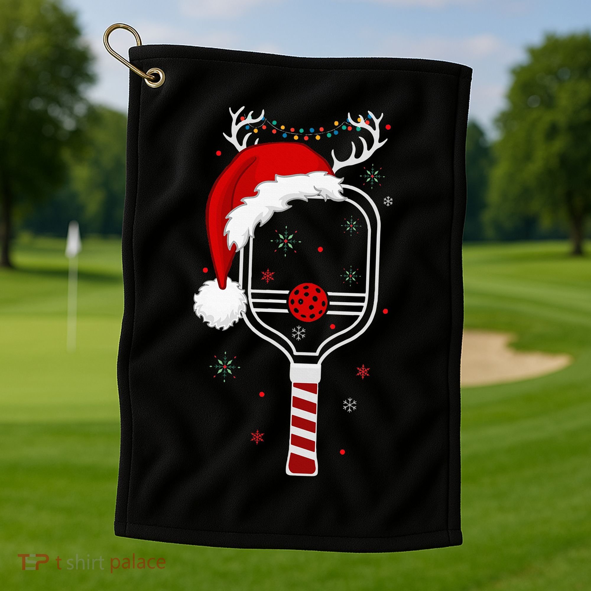 Pickleball Player Christmas Holiday Reindeer Xmas Golf Towel