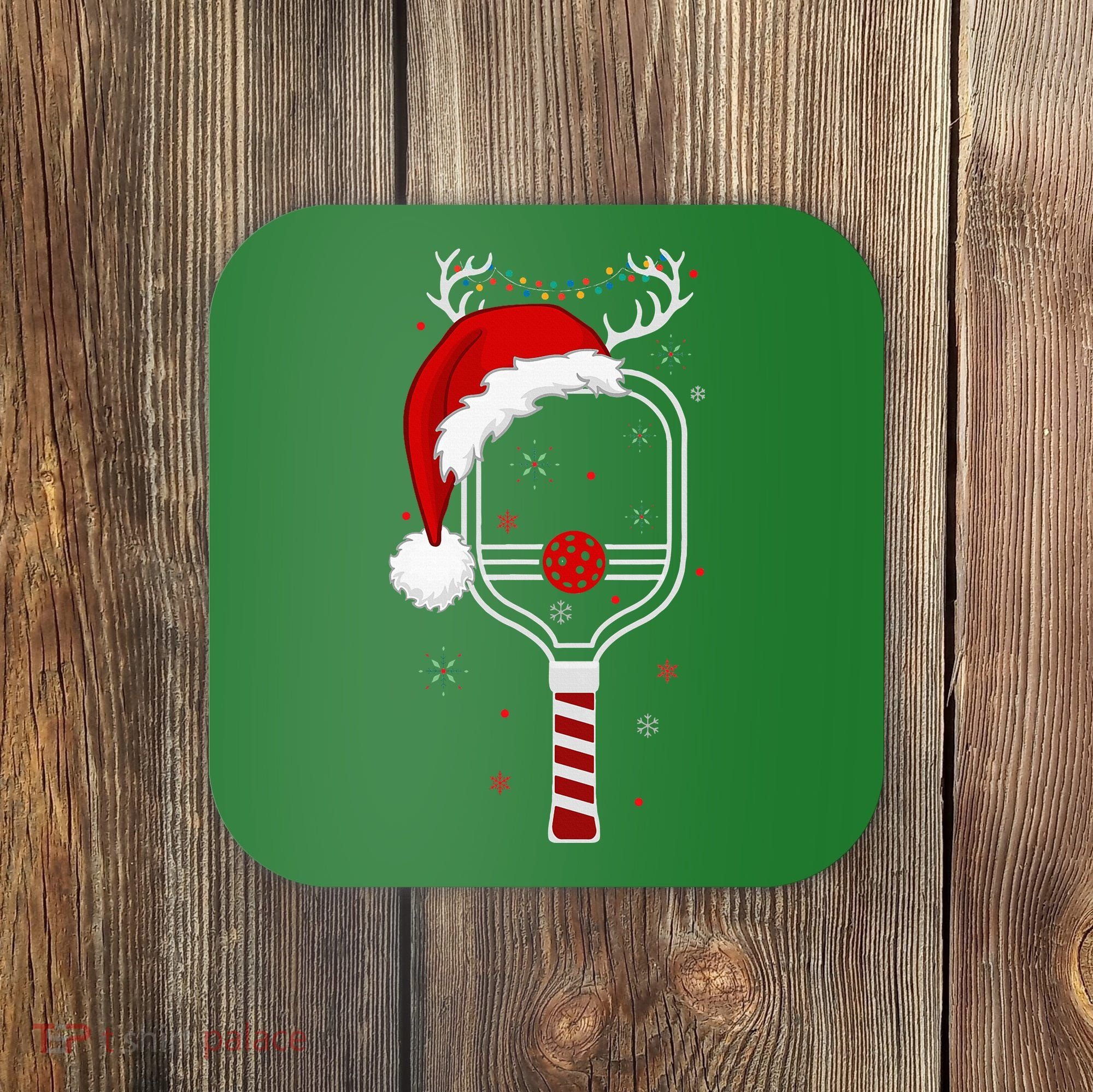 Pickleball Player Christmas Holiday Reindeer Xmas Coaster