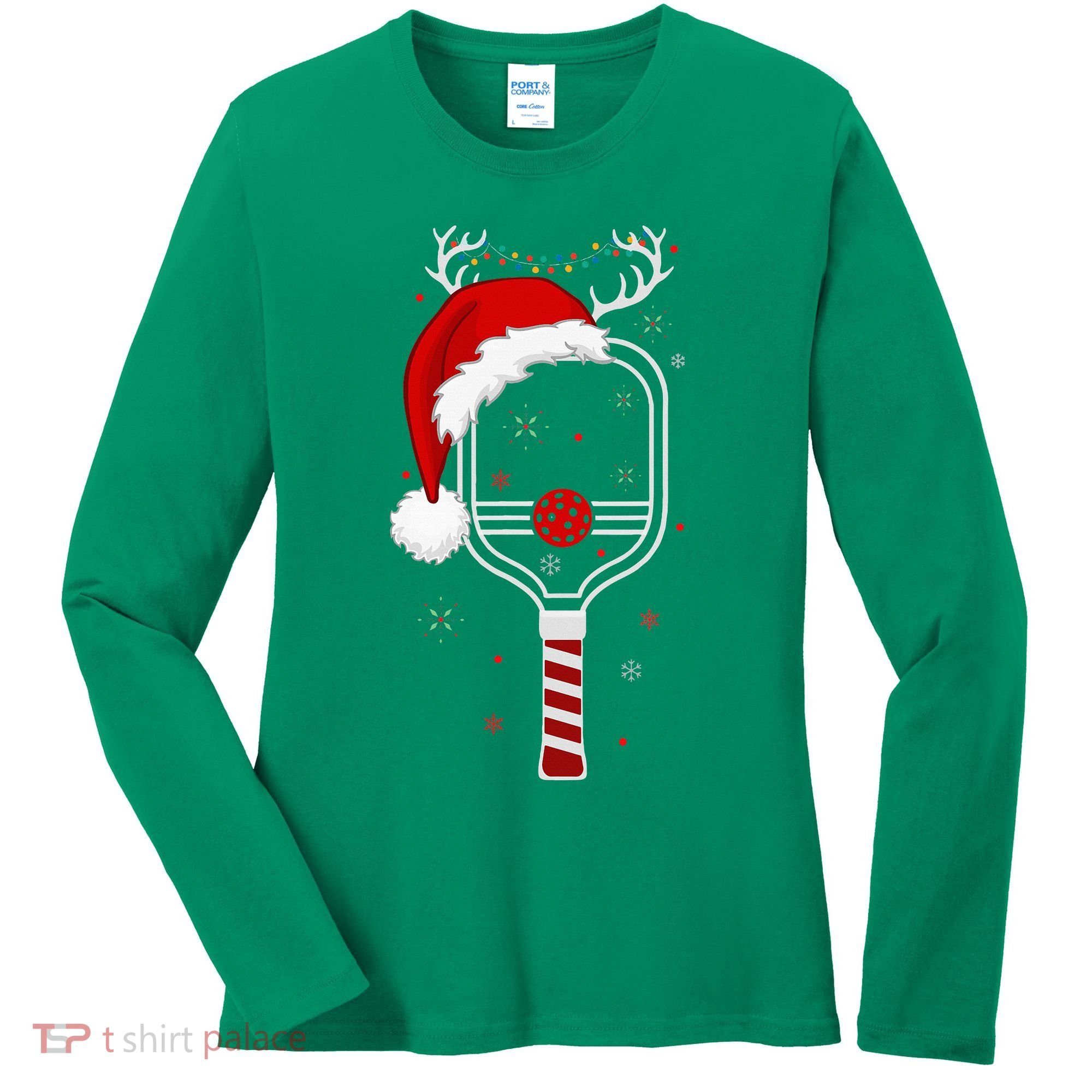 Pickleball Player Christmas Holiday Reindeer Xmas Women's Long Sleeve Shirt