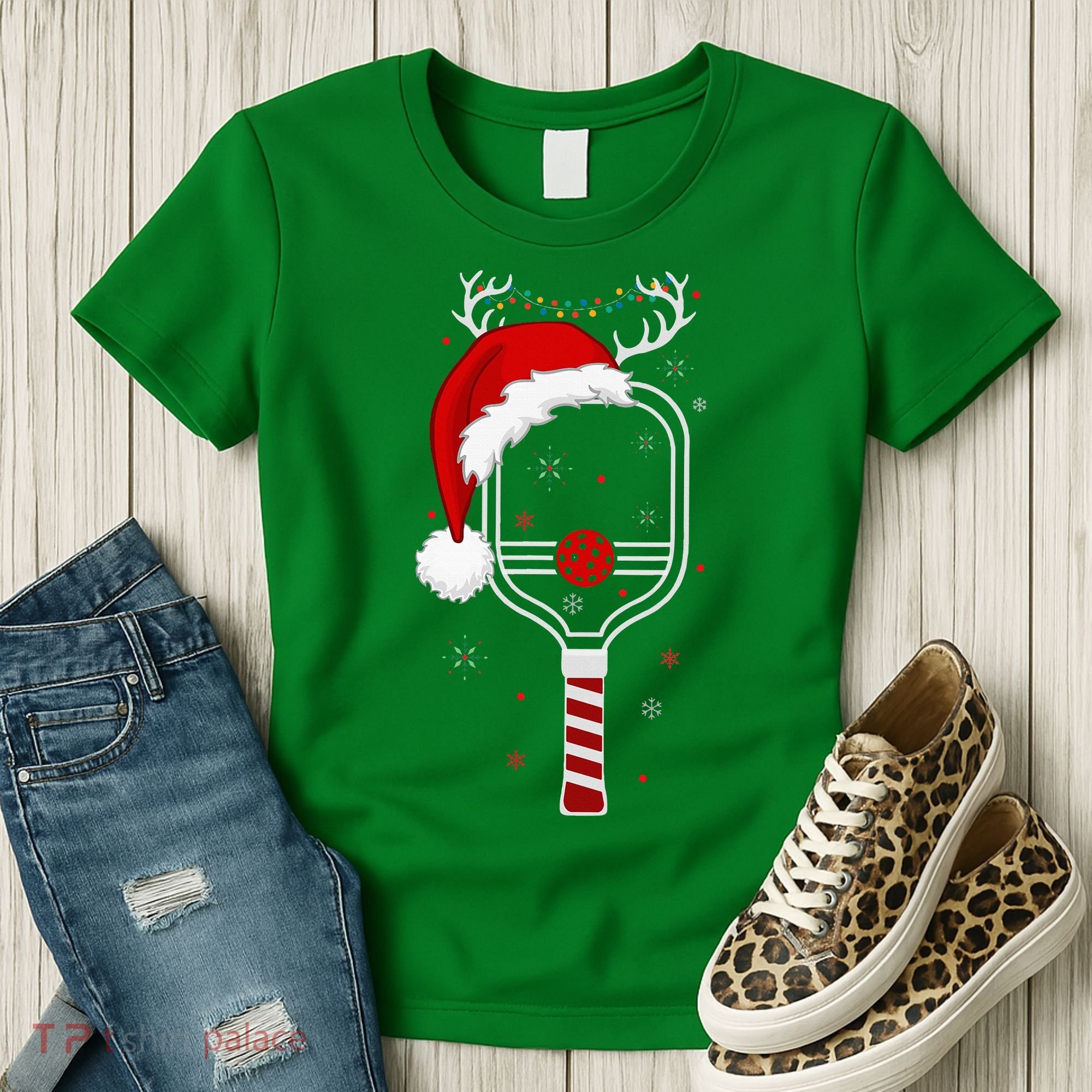 Pickleball Player Christmas Holiday Reindeer Xmas Women's T-Shirt