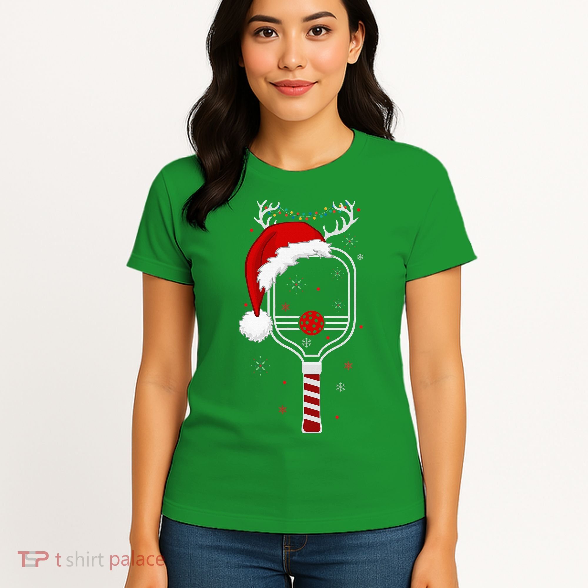 Pickleball Player Christmas Holiday Reindeer Xmas Women's T-Shirt