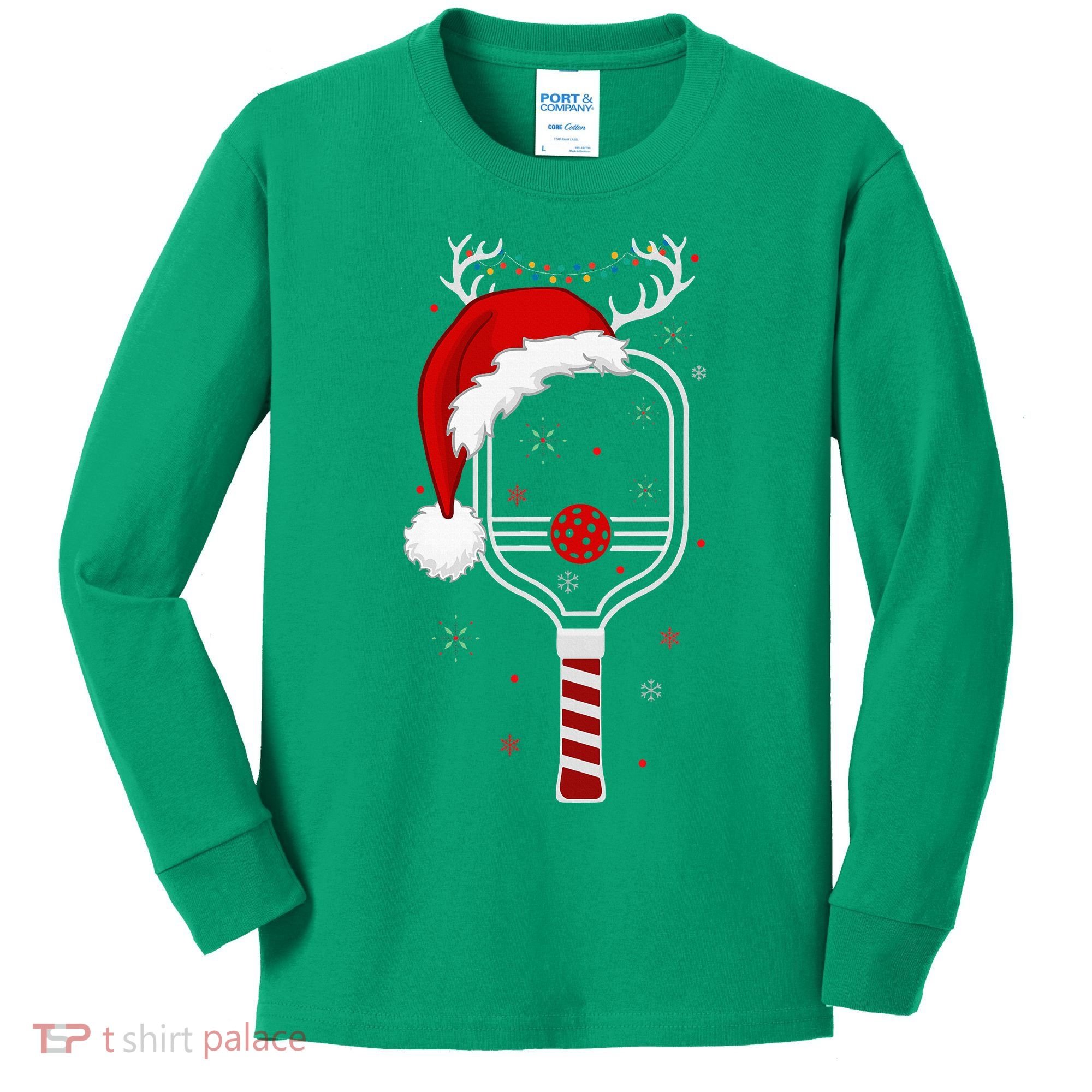 Pickleball Player Christmas Holiday Reindeer Xmas Kids Long Sleeve Shirt