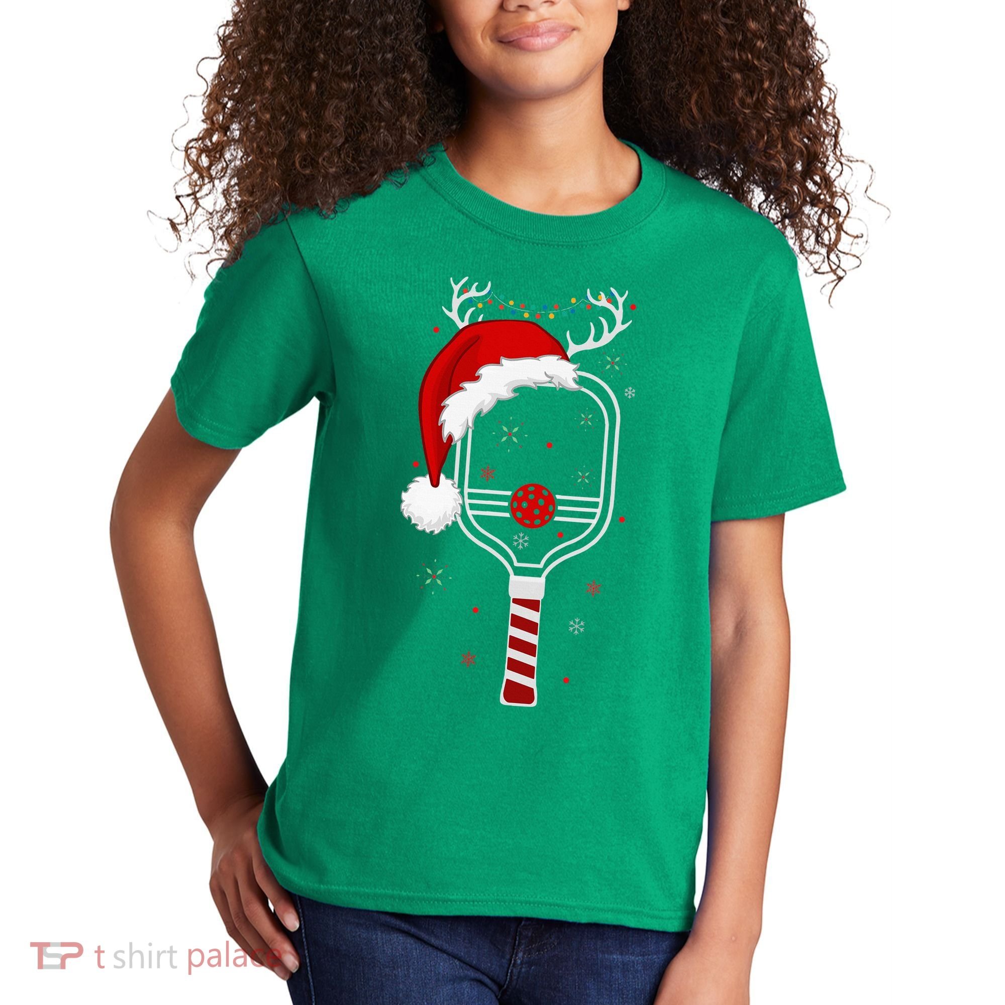 Pickleball Player Christmas Holiday Reindeer Xmas Kids T-Shirt