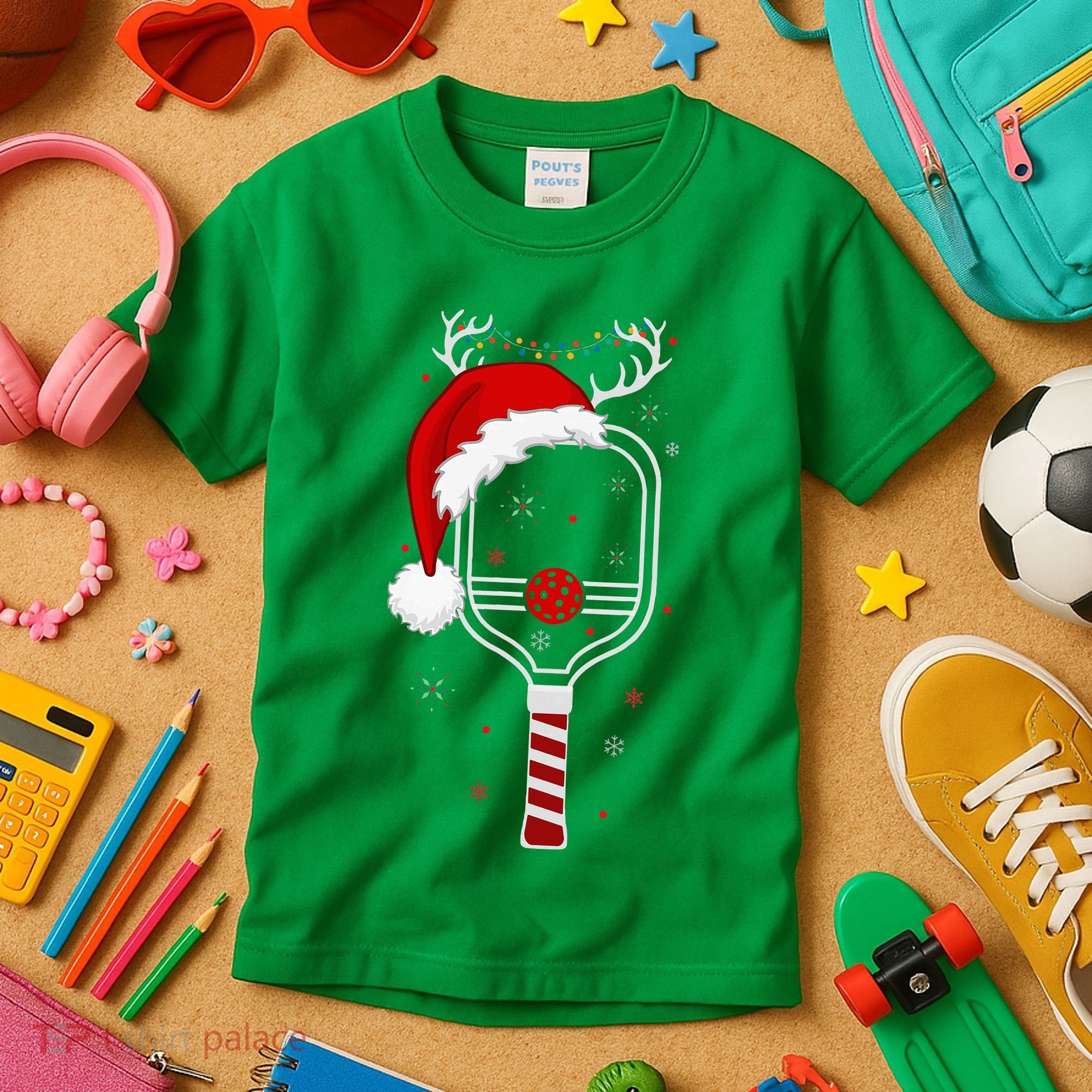 Pickleball Player Christmas Holiday Reindeer Xmas Kids T-Shirt