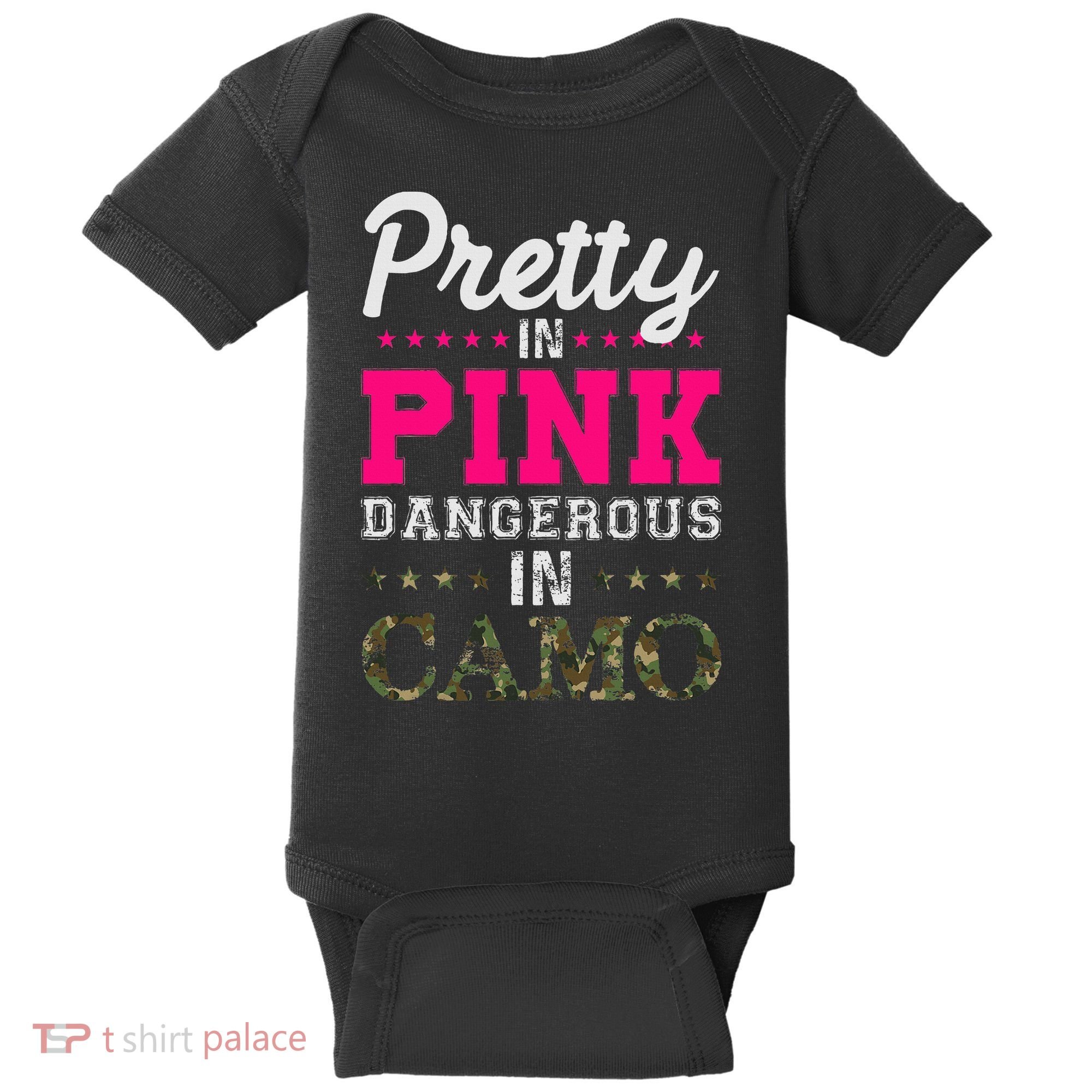 Pretty Pink Dangerous In Camo Hunter Baby Bodysuit