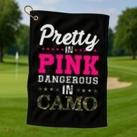 Pretty Pink Dangerous In Camo Hunter Golf Towel thumb 1