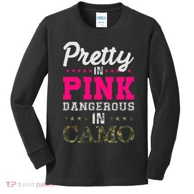 Pretty Pink Dangerous In Camo Hunter Kids Long Sleeve Shirt