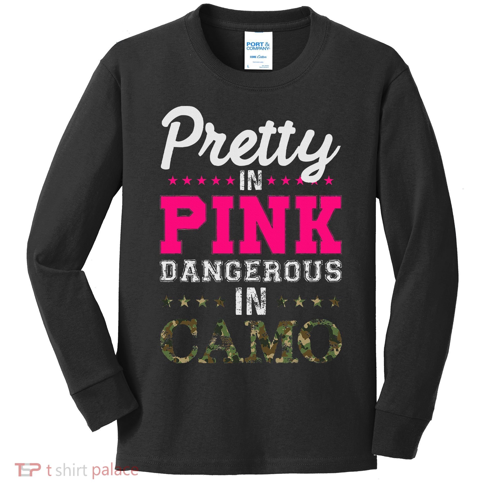 Pretty Pink Dangerous In Camo Hunter Kids Long Sleeve Shirt