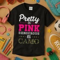 Pretty Pink Dangerous In Camo Hunter Kids T-Shirt thumb 3
