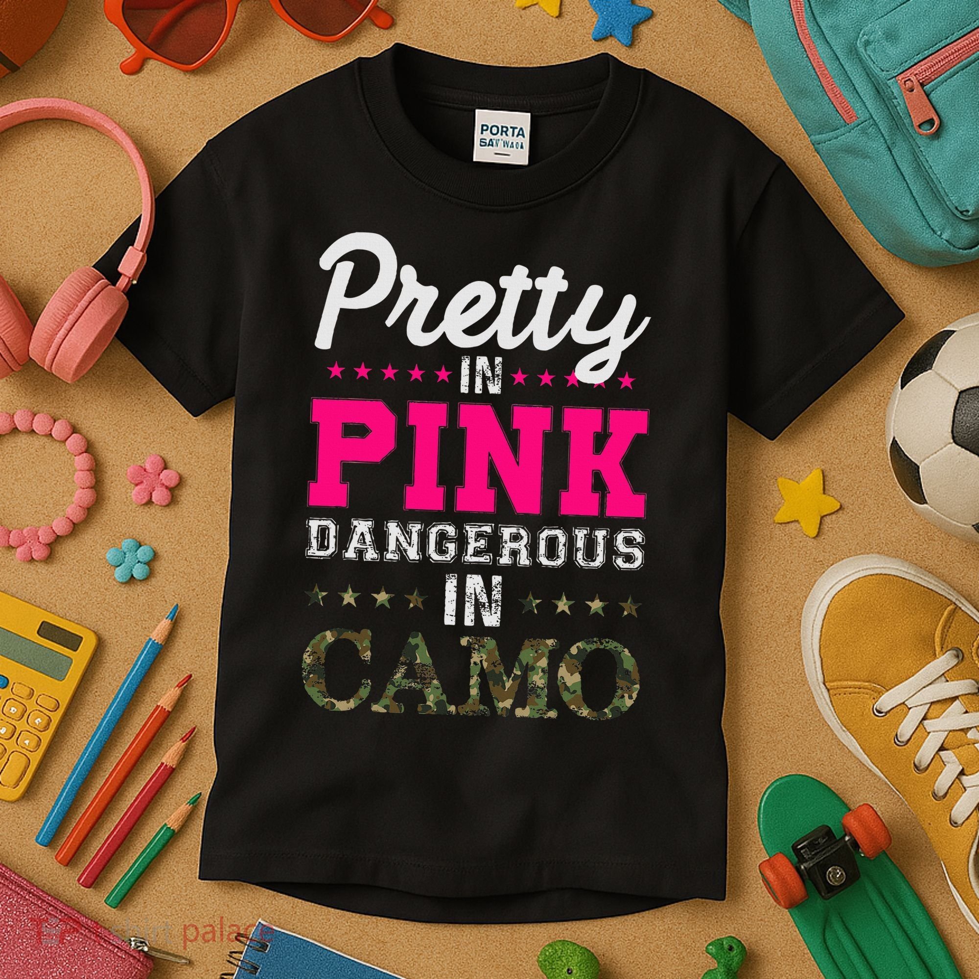 Pretty Pink Dangerous In Camo Hunter Kids T-Shirt