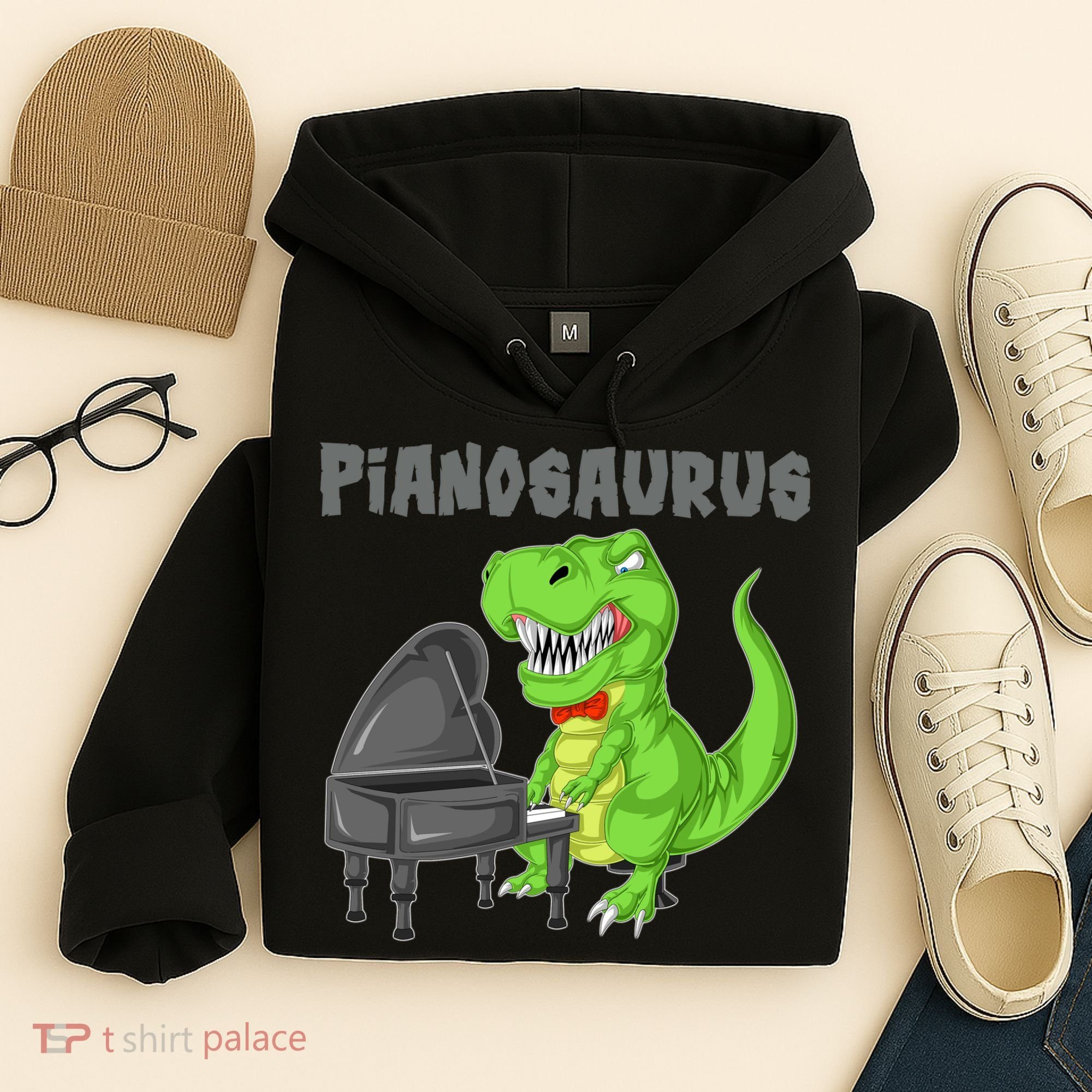 Pianosaurus Piano Dinosaur Hoodie