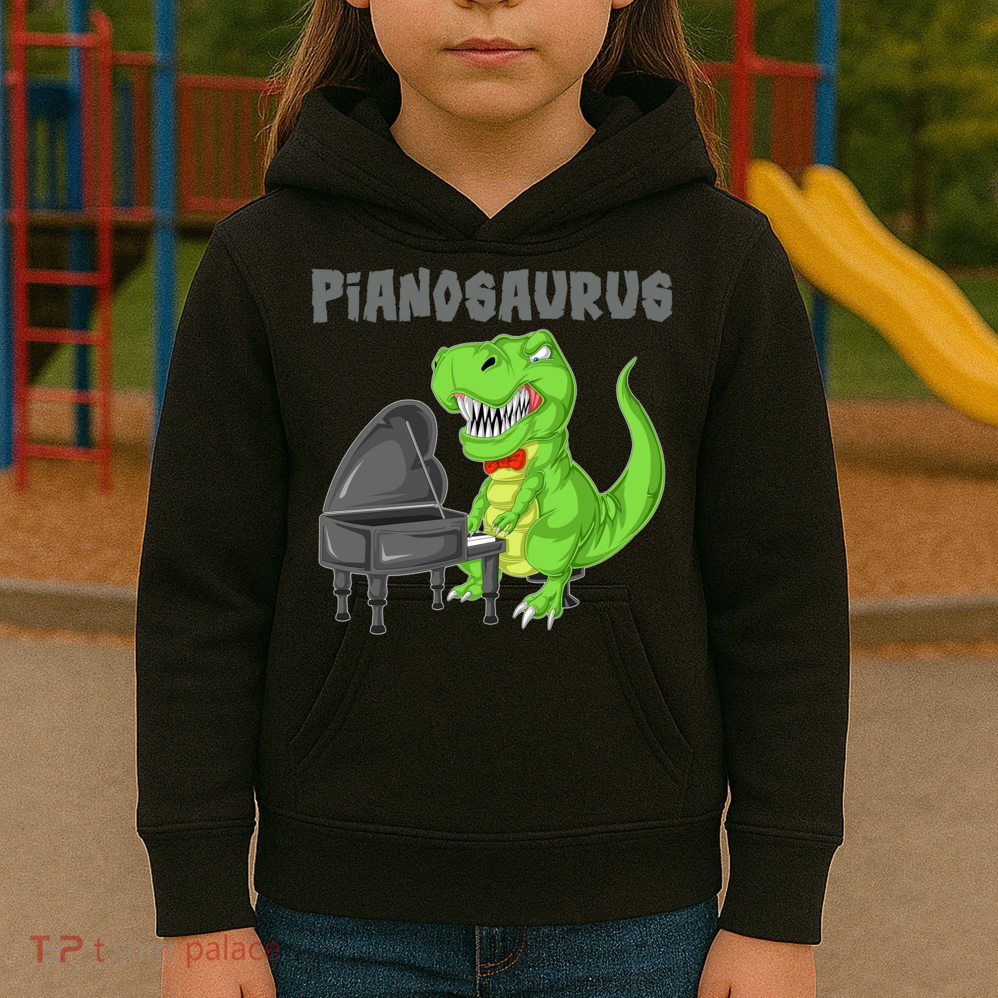 Pianosaurus Piano Dinosaur Kids Hoodie