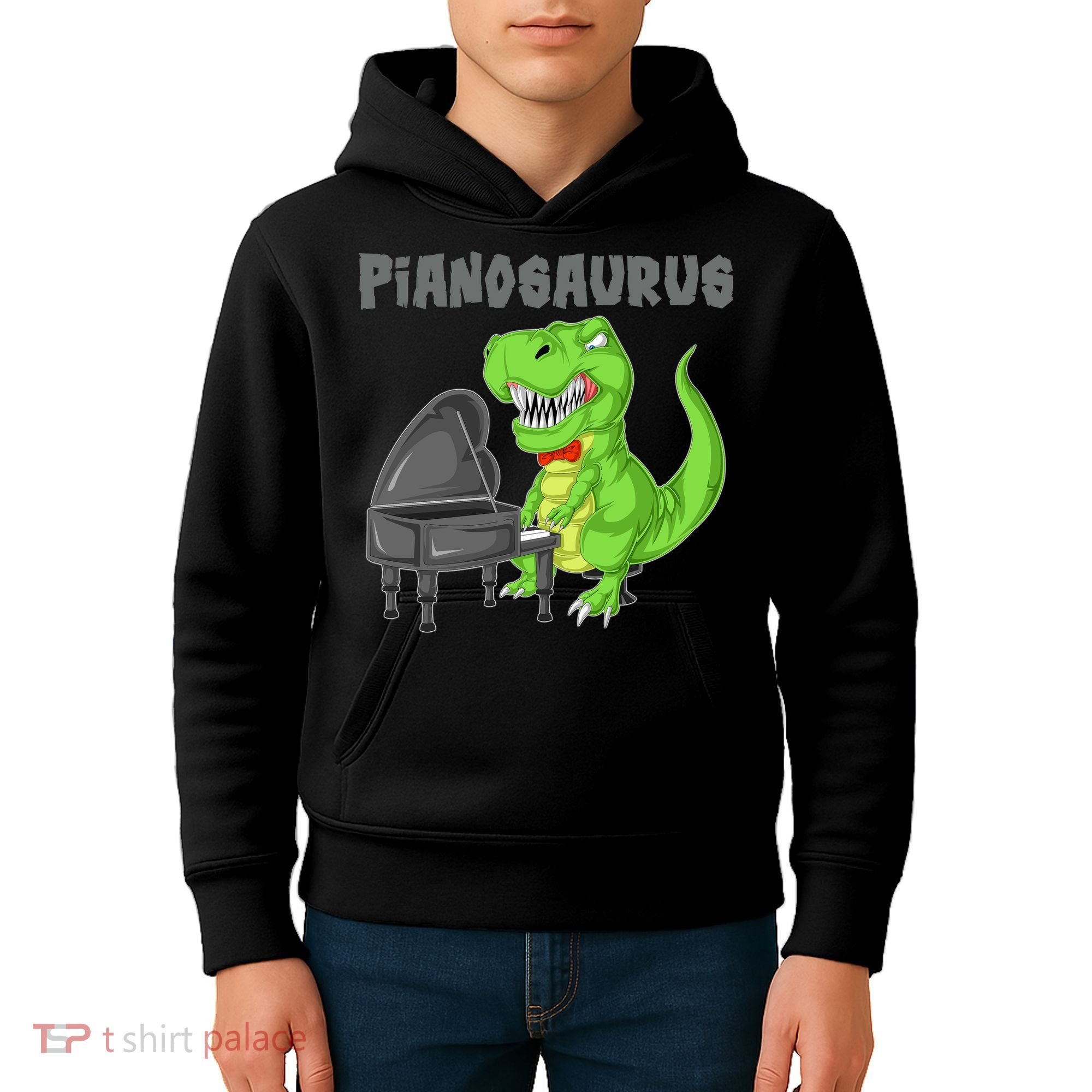 Pianosaurus Piano Dinosaur Kids Hoodie