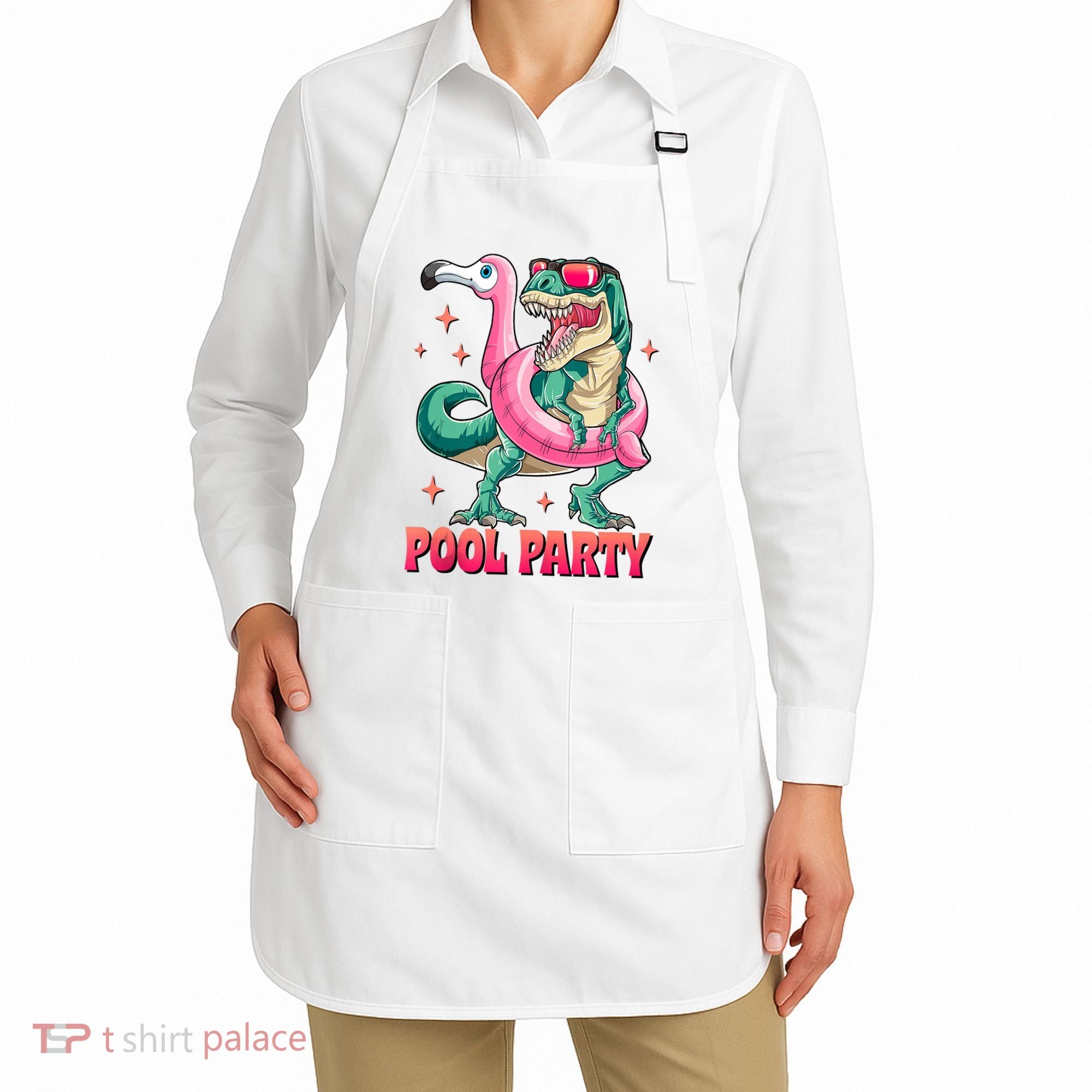 Pool Party Dinosaurflamingo Float Funny T Rex Gifts Tank Top Apron