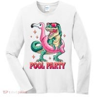 Pool Party Dinosaurflamingo Float Funny T Rex Gifts Tank Top Women's Long Sleeve Shirt thumb 0