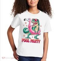 Pool Party Dinosaurflamingo Float Funny T Rex Gifts Tank Top Kids T-Shirt thumb 2