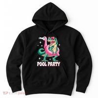Pool Party Dinosaur Flamingo Float Funny T Rex Summer Hoodie thumb 0