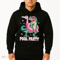 Pool Party Dinosaur Flamingo Float Funny T Rex Summer Hoodie thumb 2
