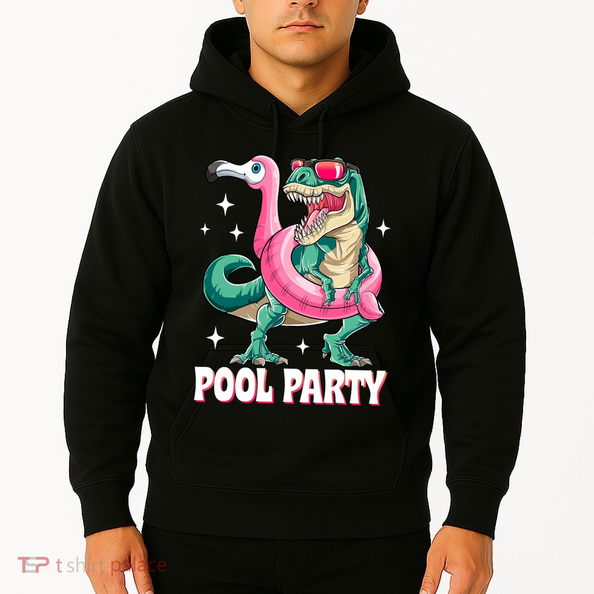 Pool Party Dinosaur Flamingo Float Funny T Rex Summer Hoodie