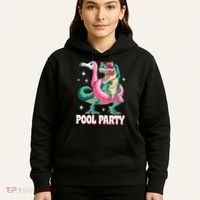 Pool Party Dinosaur Flamingo Float Funny T Rex Summer Hoodie thumb 5