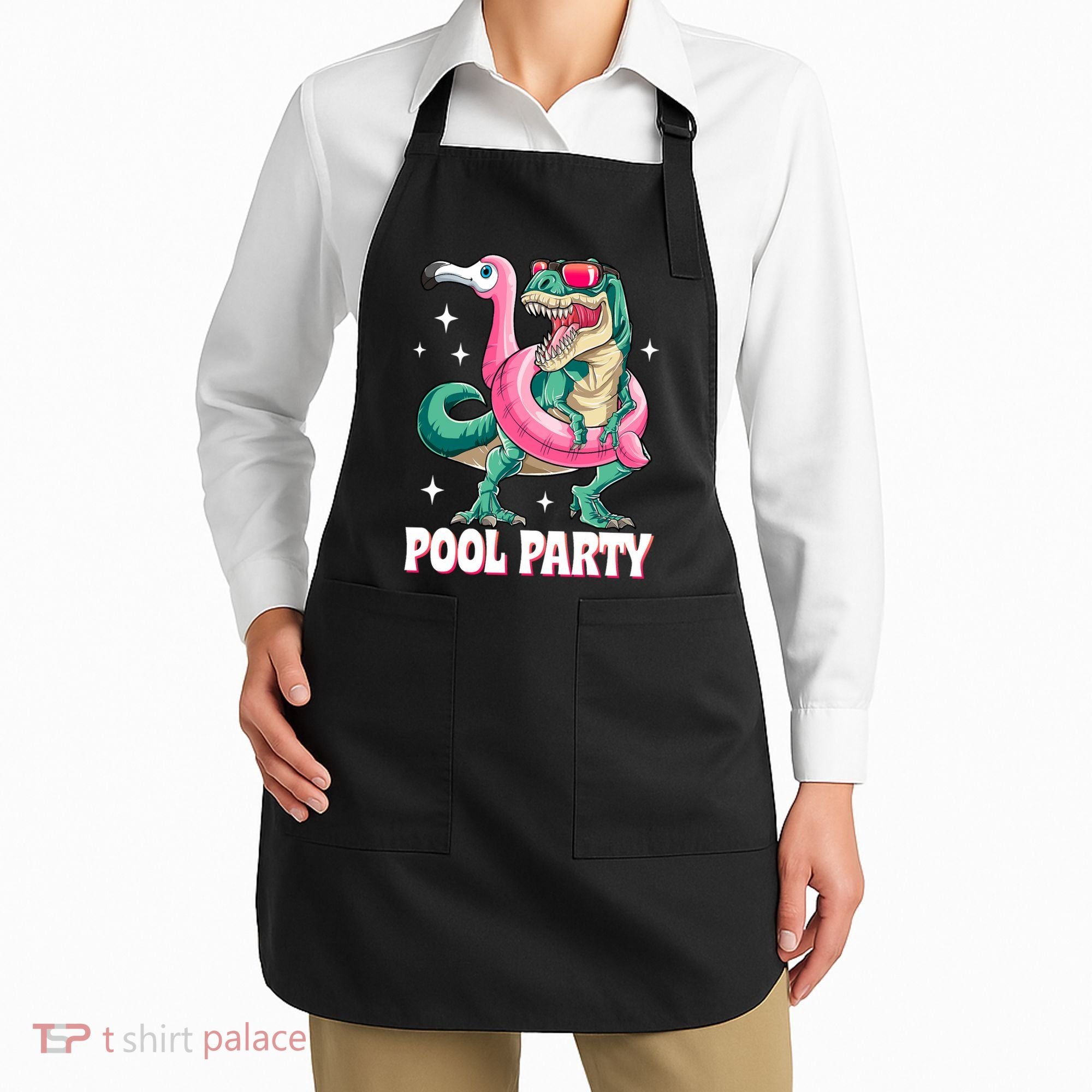 Pool Party Dinosaur Flamingo Float Funny T Rex Summer Apron