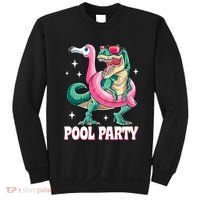 Pool Party Dinosaur Flamingo Float Funny T Rex Summer Sweatshirt thumb 0