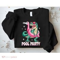 Pool Party Dinosaur Flamingo Float Funny T Rex Summer Sweatshirt thumb 2