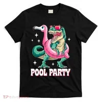Pool Party Dinosaur Flamingo Float Funny T Rex Summer T-Shirt thumb 0