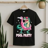 Pool Party Dinosaur Flamingo Float Funny T Rex Summer T-Shirt thumb 2