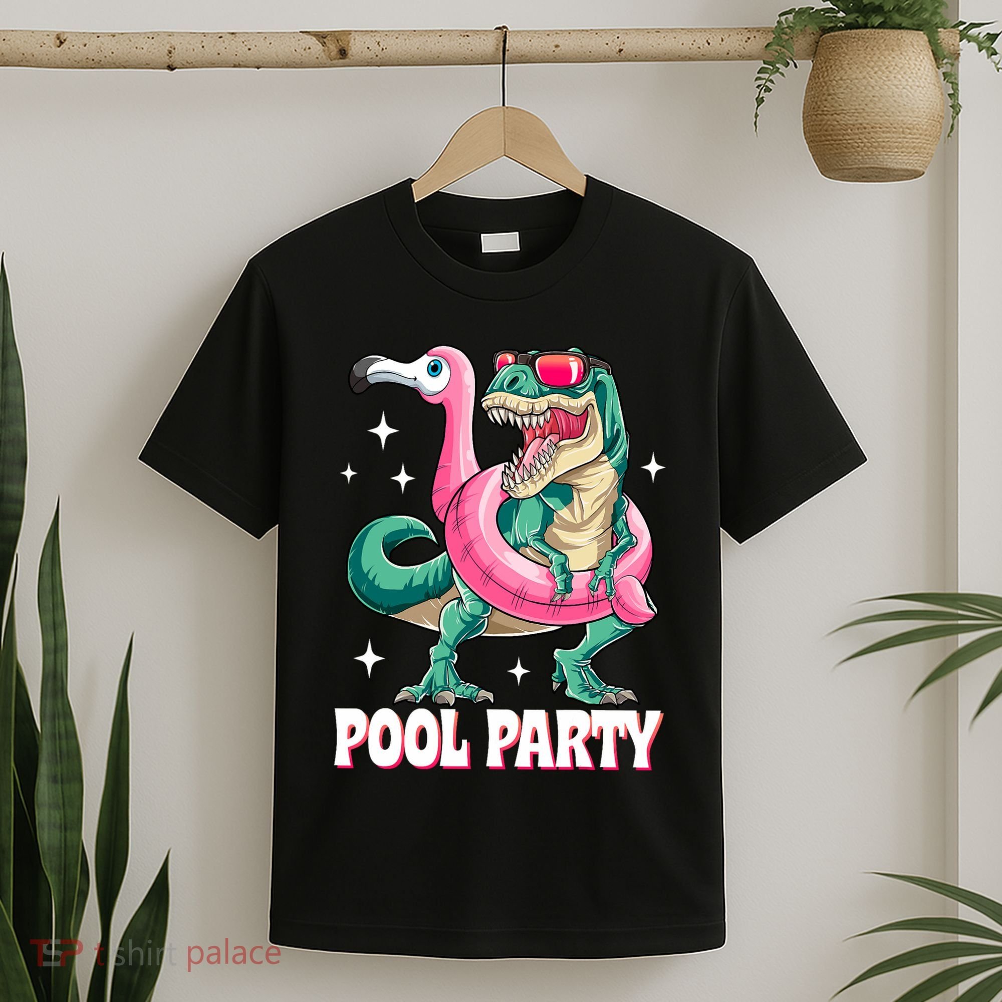 Pool Party Dinosaur Flamingo Float Funny T Rex Summer T-Shirt
