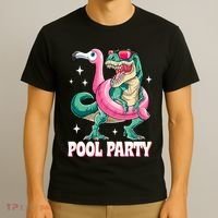 Pool Party Dinosaur Flamingo Float Funny T Rex Summer T-Shirt thumb 3