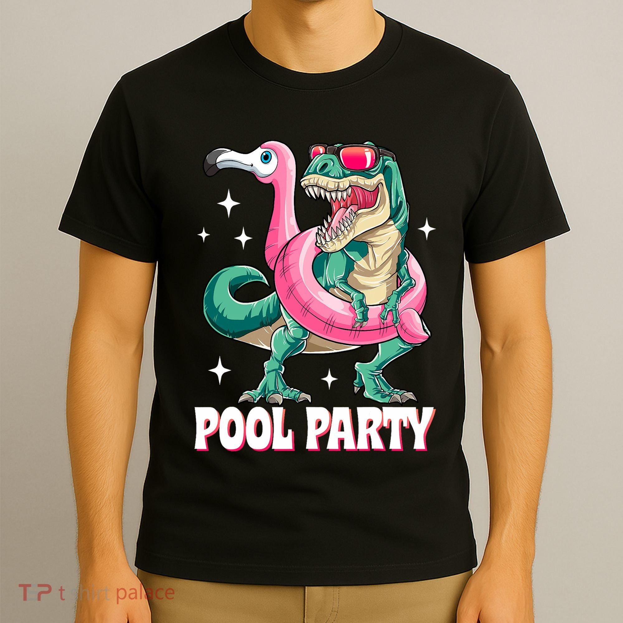 Pool Party Dinosaur Flamingo Float Funny T Rex Summer T-Shirt